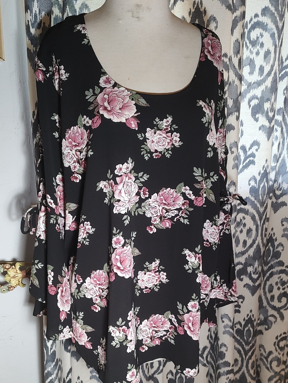 Liberty Love Black Tunic with Pink Rose Floral Print